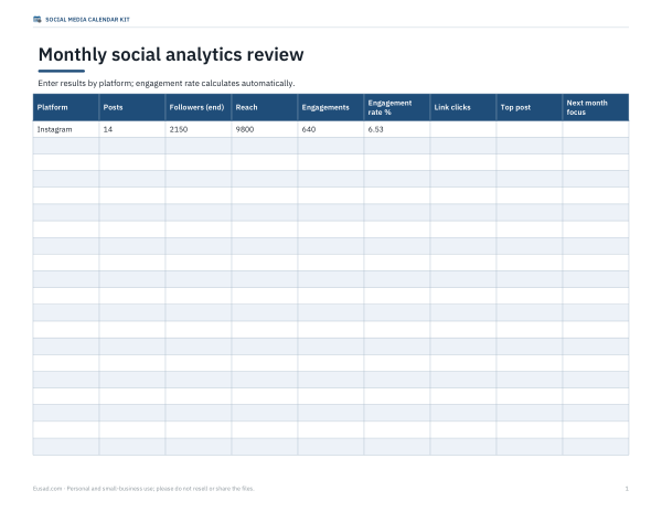 Preview of Printable Social Media Analytics Review