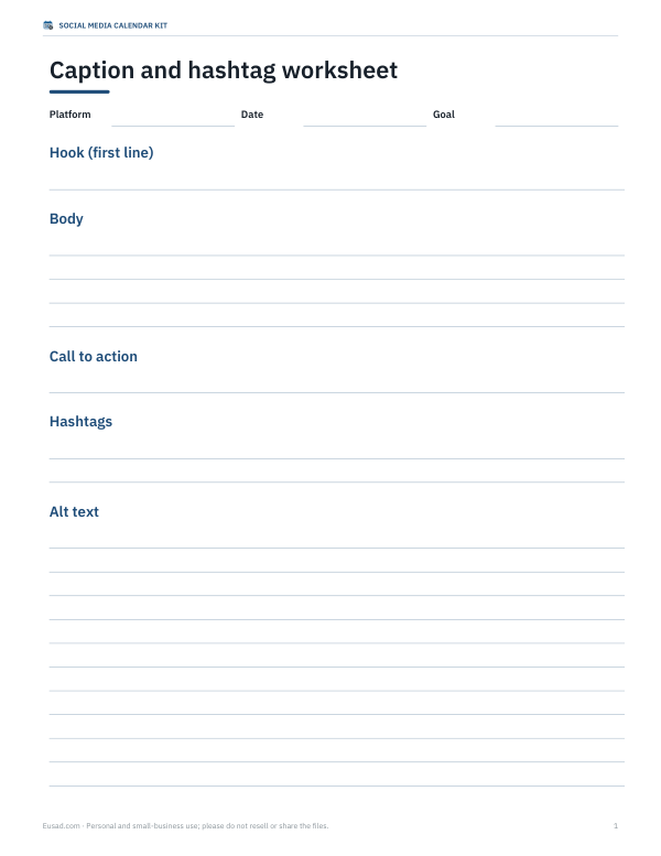 Preview of Printable Caption Worksheet