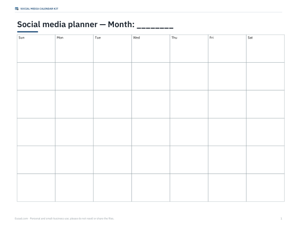 Preview of Printable Social Media Monthly Planner
